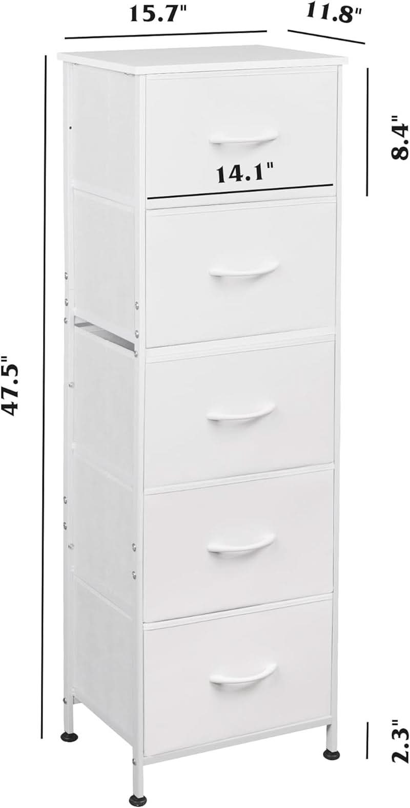 Fabric Dresser For Bedroom With Tall White Finish Storage