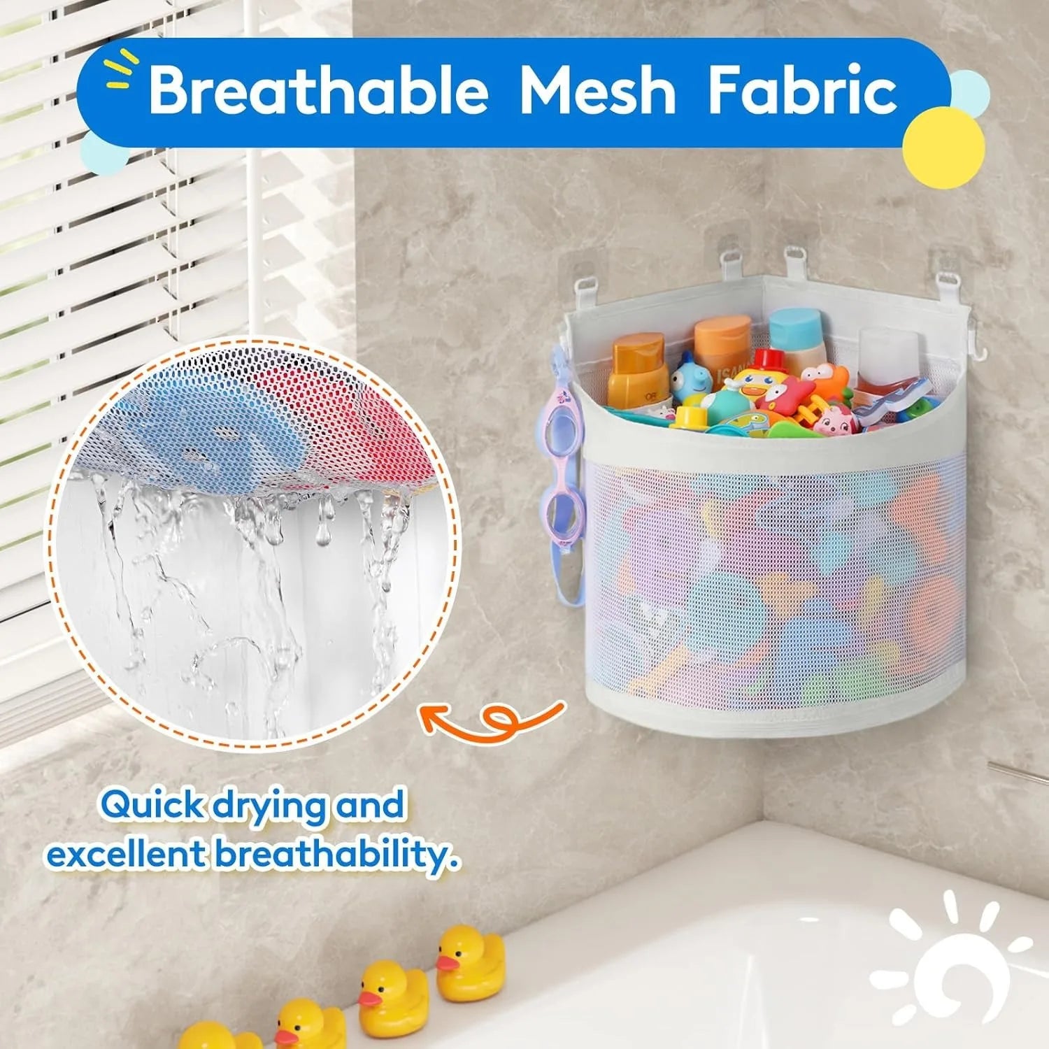 No-Drill Bathroom Toy Storage Bag – Large Capacity Mesh Organizer