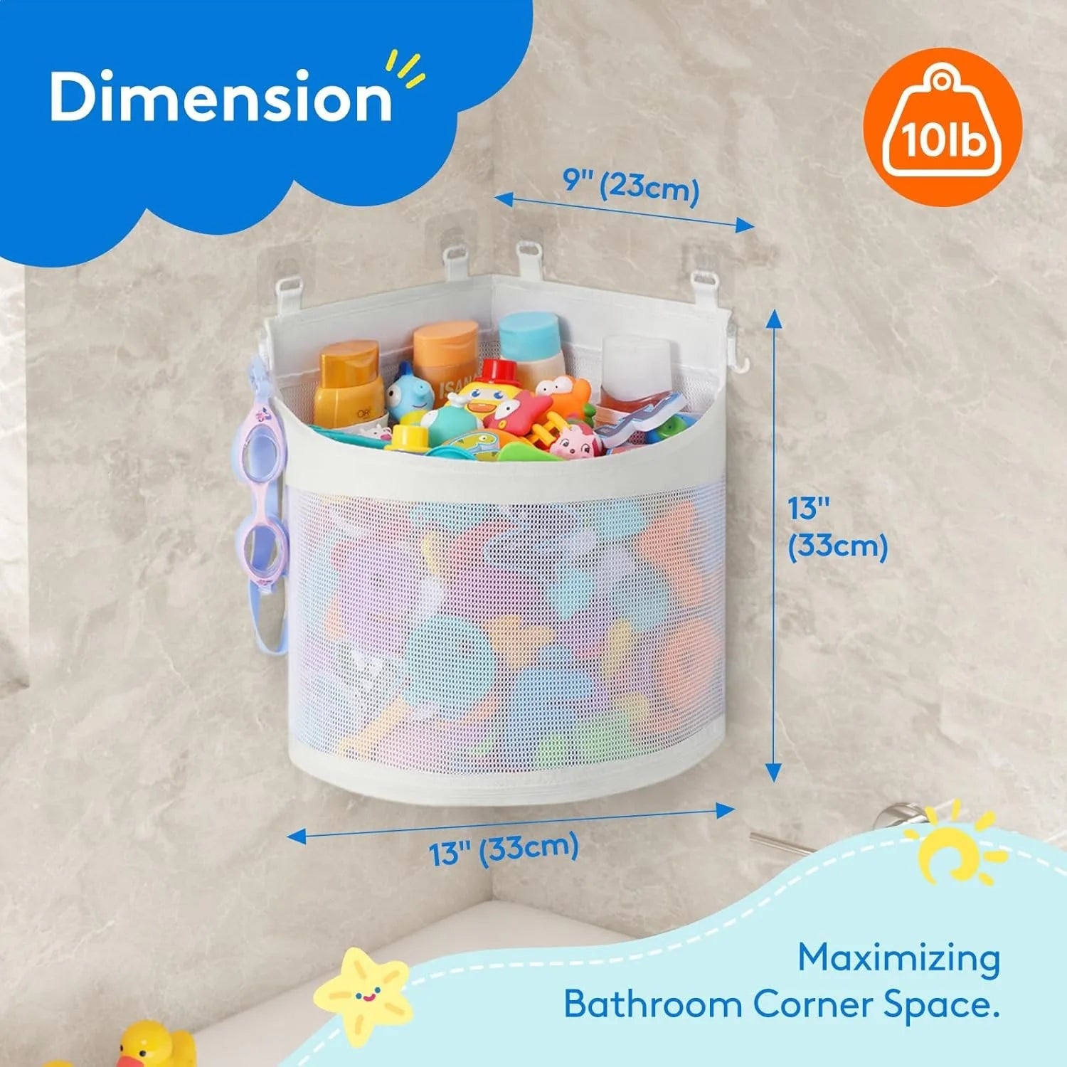 No-Drill Bathroom Toy Storage Bag – Large Capacity Mesh Organizer